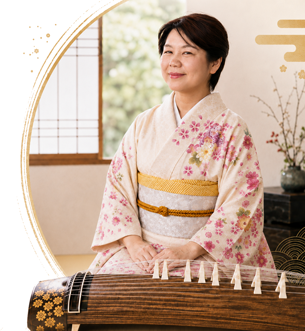 着物姿のお琴講師とお琴